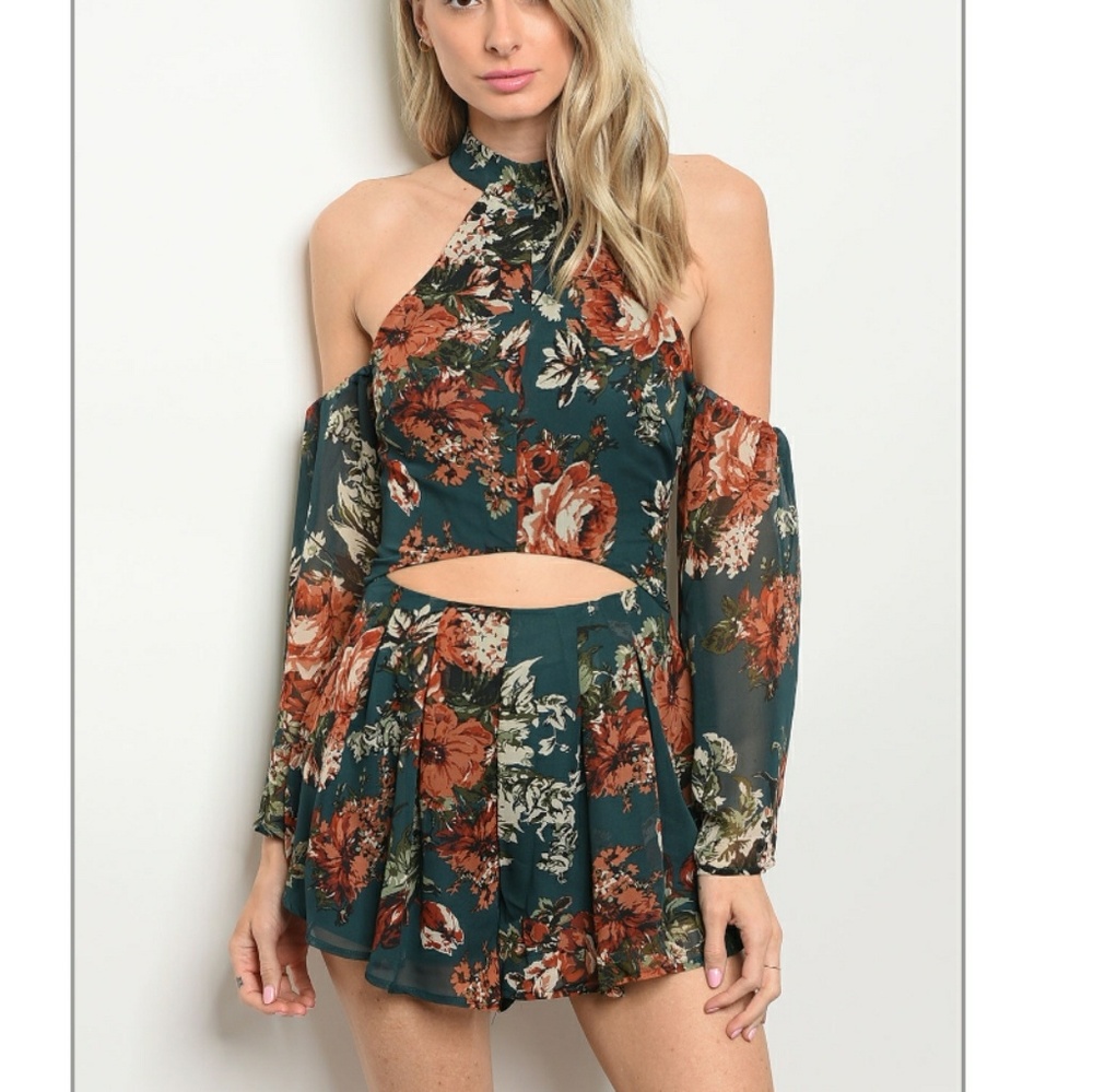 Green floral romper